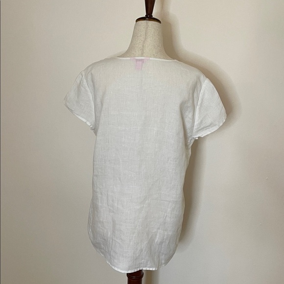 Lilly Pulitzer White 100% Linen Breakers Top Size Small | V-Neck Embroidered - Picture 3 of 5